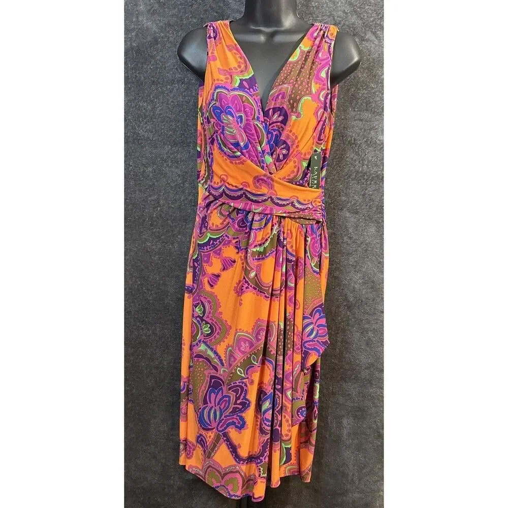LAUREN RALPH LAUREN MULTICOLOR ABSTRACT PRINT DRESS SZ 6 NWT - Picture 2 of 15